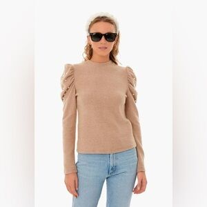 Pomander Place Tuckernuck Puff Pearl Sleeve Sweater in Camel Tan, Size XS
